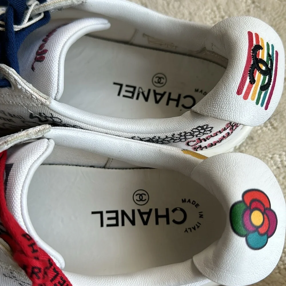 Chanel Pharrell Canvas Capsule Sneakers White Graffiti